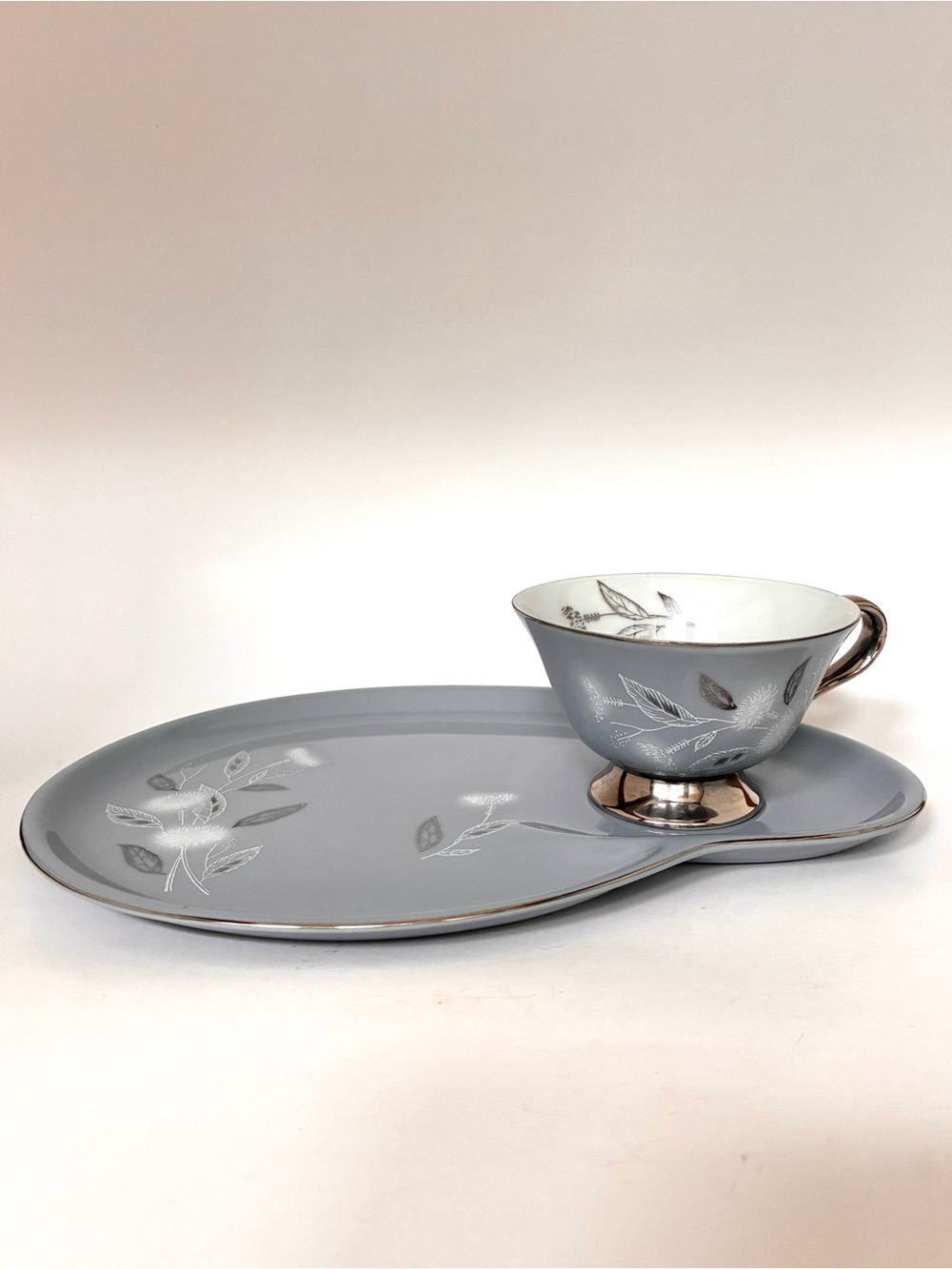 Mid-Century Fine China by Deville Porcelain Tea Cup and Snack Plate Set